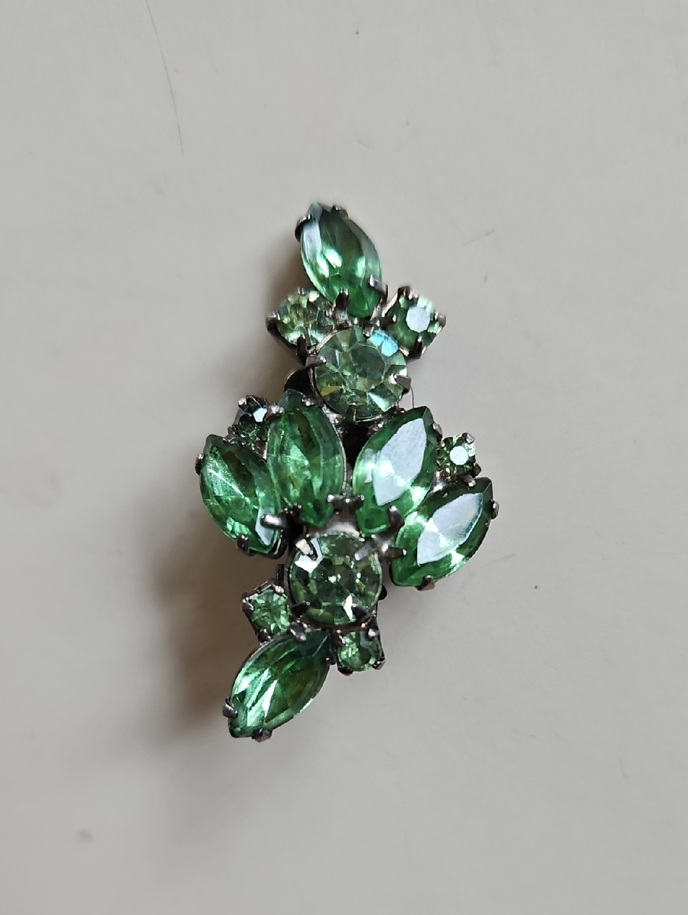 Vintage two-tone green rhinestones clip on earrings Tight Clasp Stunning Colors - Picture 2 of 6